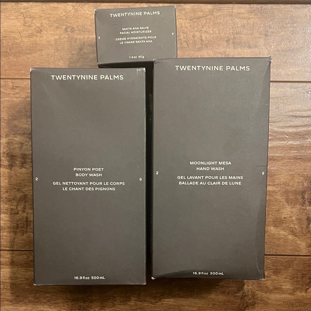 Twentynine Palms Body and Hand Wash Set and facial moisturizer